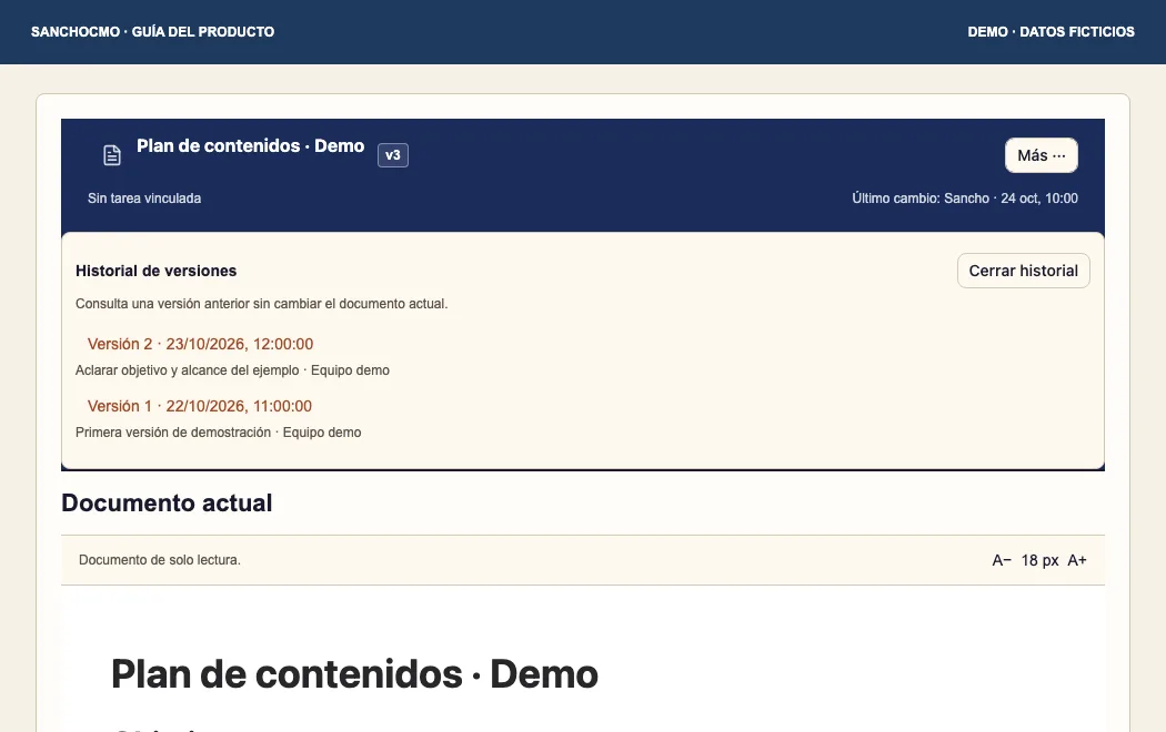 Fictional history with two saved revisions. The header still identifies the current document.